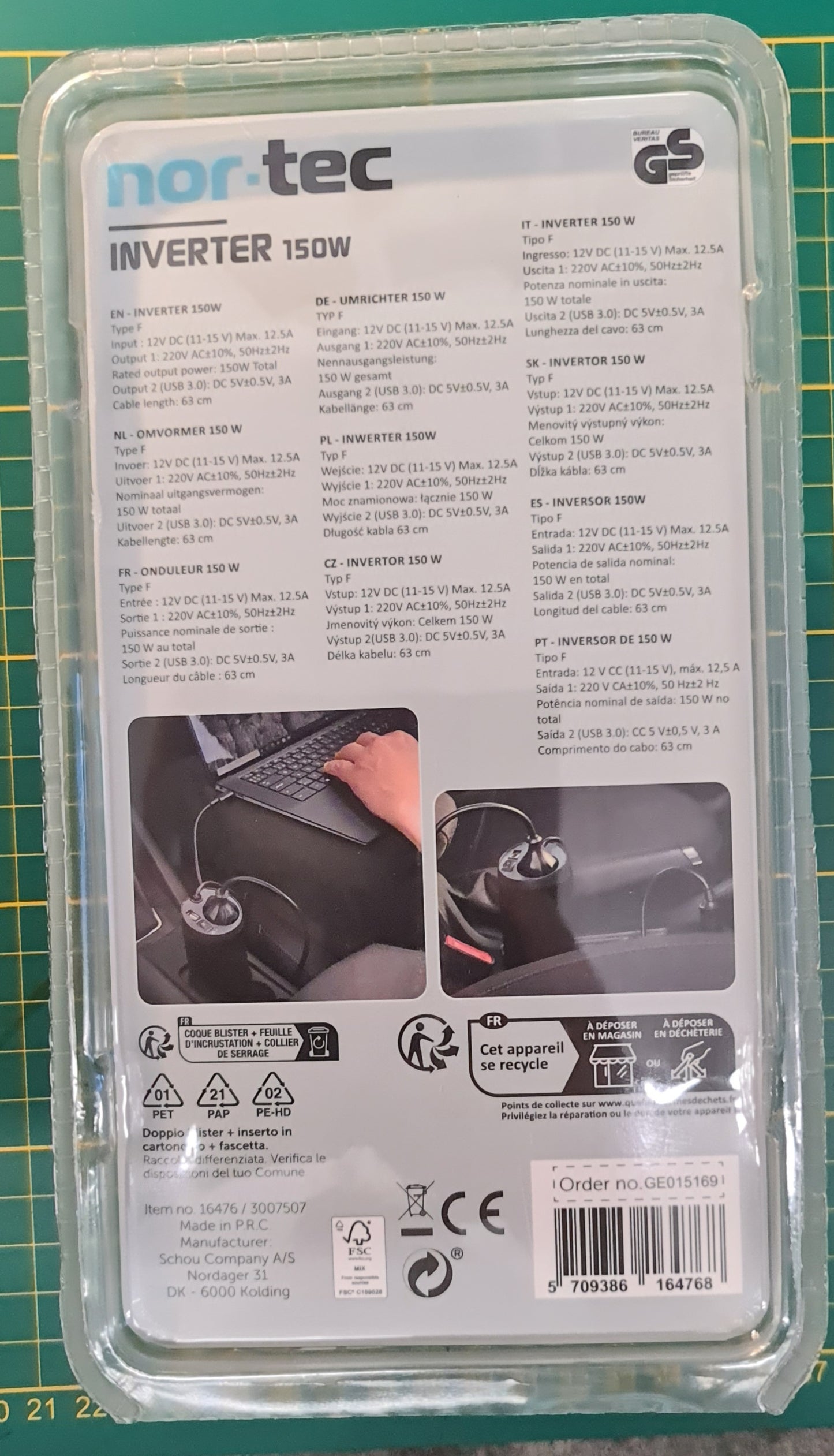 Nor-Tec Inverter 150W Sinus-Wechselrichter 150 Watt Zigarettenanzünder 12v zu 220V mit USB