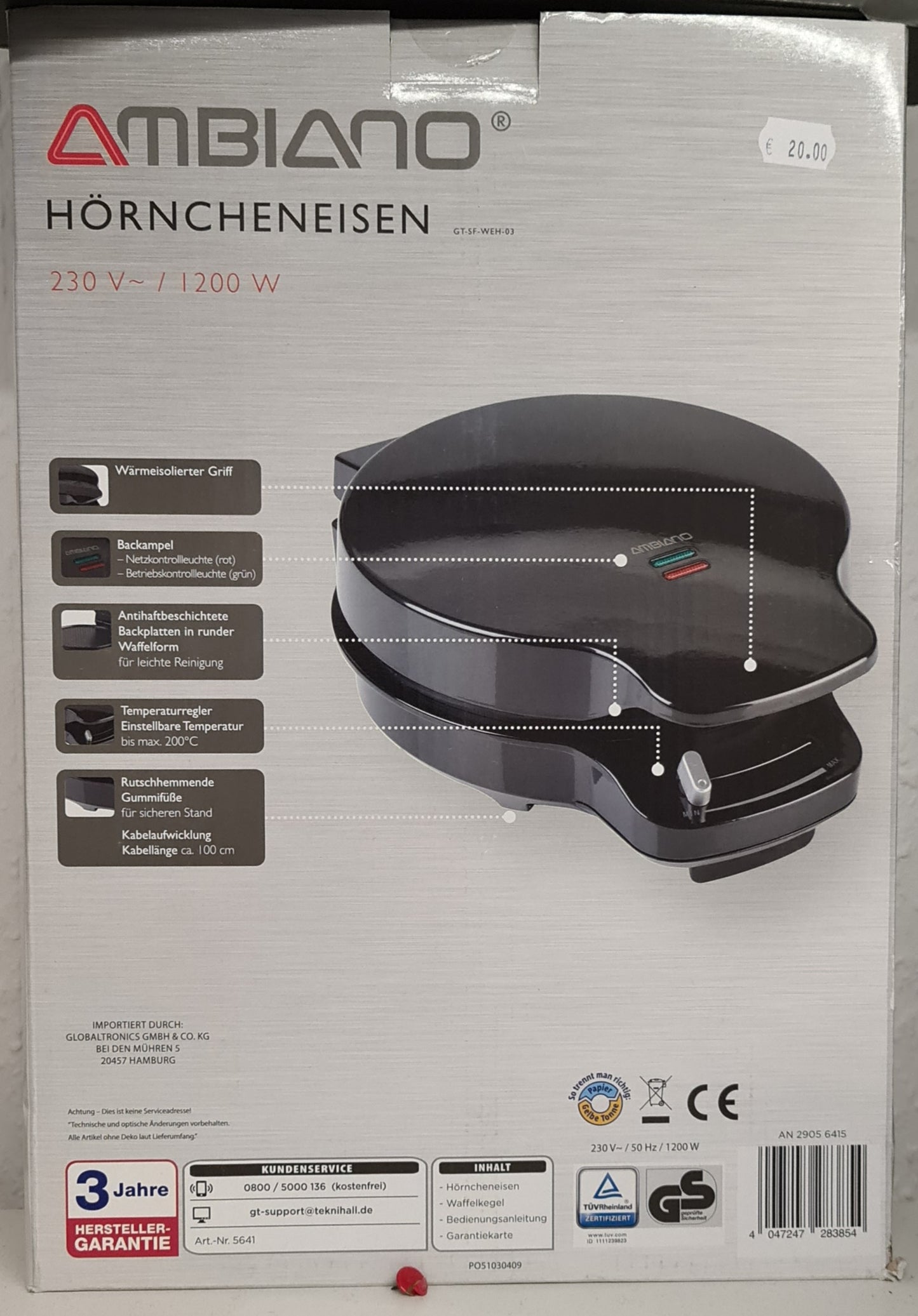 Ambiano 1200W Hörncheneisen AN 2905 6415 Eiswaffel Waffel GT-SF-WEH-03