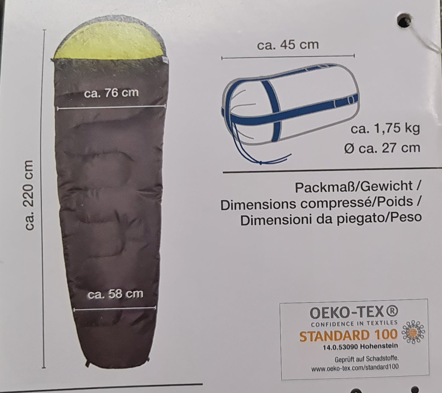 Rocktrail Mumienschlafsack, integrierter Wärmekragen, für kühle Temperaturen & Winter
