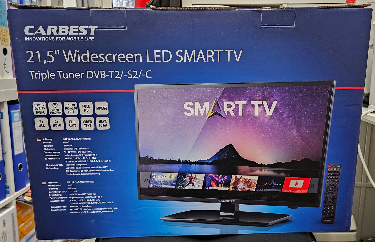 Carbest 21,5" Zoll LED Smart TV 12/24/230 V Fernseher mit Triple-Tuner DVB-T2/-S2/-C *AUSSTELLUNGSSTÜCK* Art.Nr. 49883