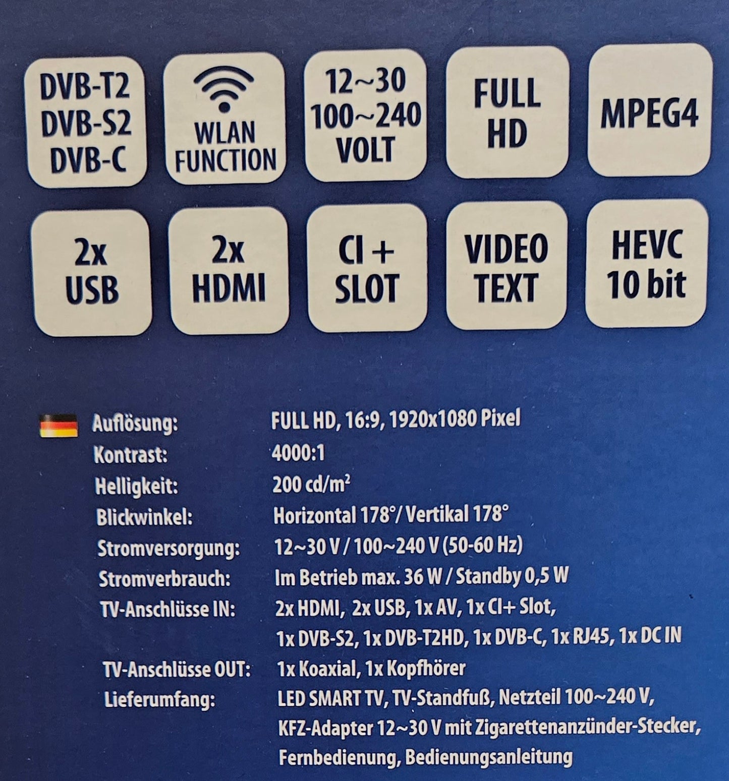 Carbest 21,5" Zoll LED Smart TV 12/24/230 V Fernseher mit Triple-Tuner DVB-T2/-S2/-C *AUSSTELLUNGSSTÜCK* Art.Nr. 49883
