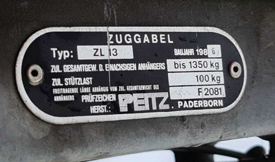 Peitz Zuggabel Deichsel Deichselholm V-Deichsel ZL 13, bis 1350 kg, & Auflaufeinrichtung PAV / SR - 1,3 Ausführung M von Hobby Wohnwagen Typ 545 BJ 1990