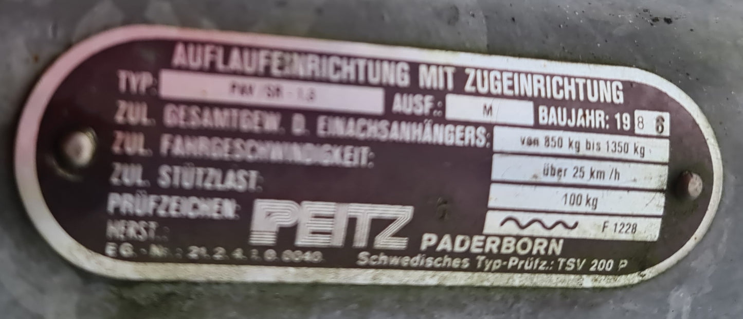 Peitz Zuggabel Deichsel Deichselholm V-Deichsel ZL 13, bis 1350 kg, & Auflaufeinrichtung PAV / SR - 1,3 Ausführung M von Hobby Wohnwagen Typ 545 BJ 1990