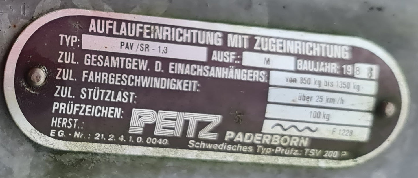Peitz Zuggabel Deichsel Deichselholm V-Deichsel ZL 13, bis 1350 kg, & Auflaufeinrichtung PAV / SR - 1,3 Ausführung M von Hobby Wohnwagen Typ 545 BJ 1990