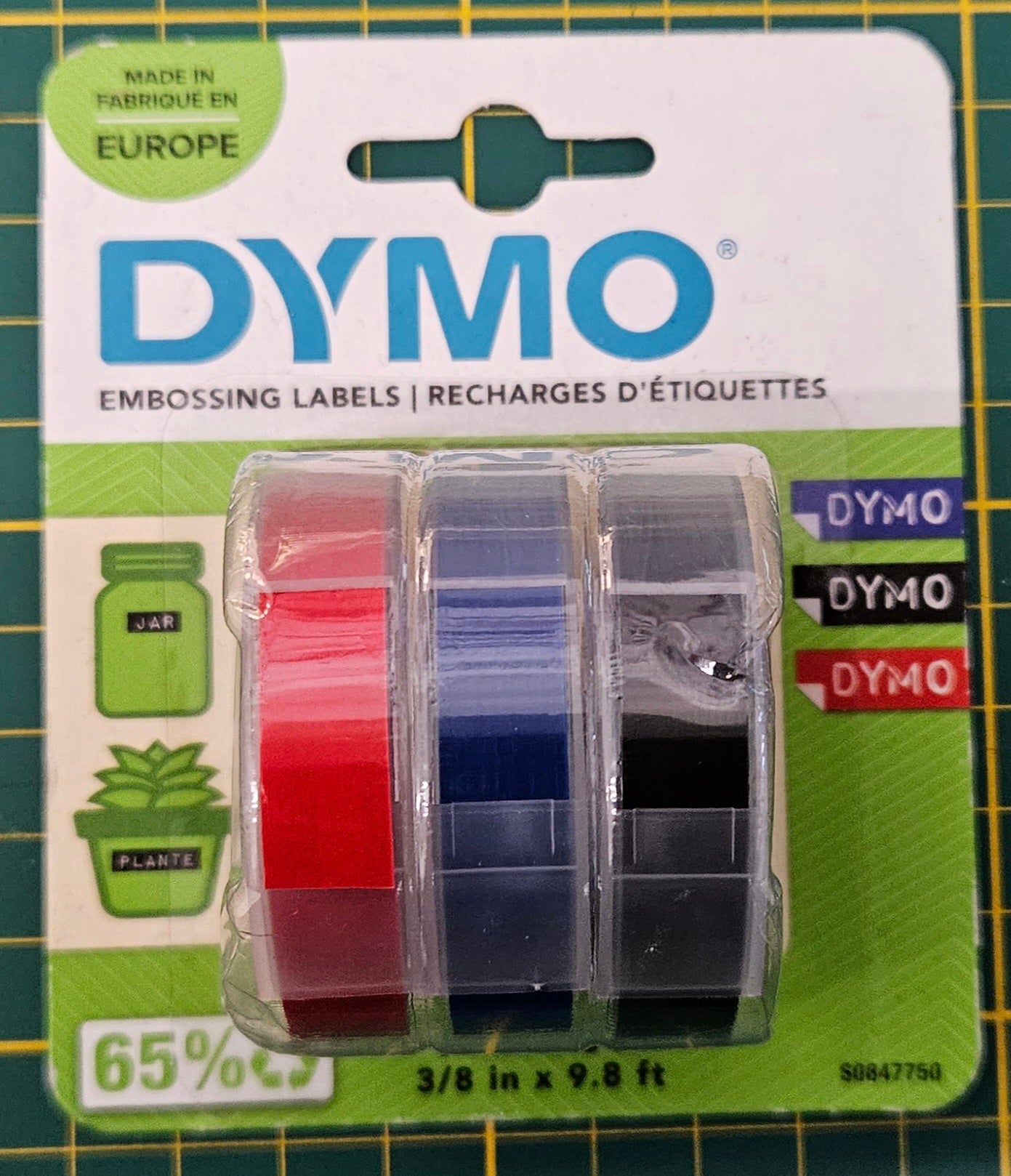 DYMO Etiketten-Nachfüllpack Prägeband 9mm x 3 m Art.Nr. S0847730 3x schwarz oder 3x bunt ( rot, blau, schwarz ) Art.Nr. S0847750