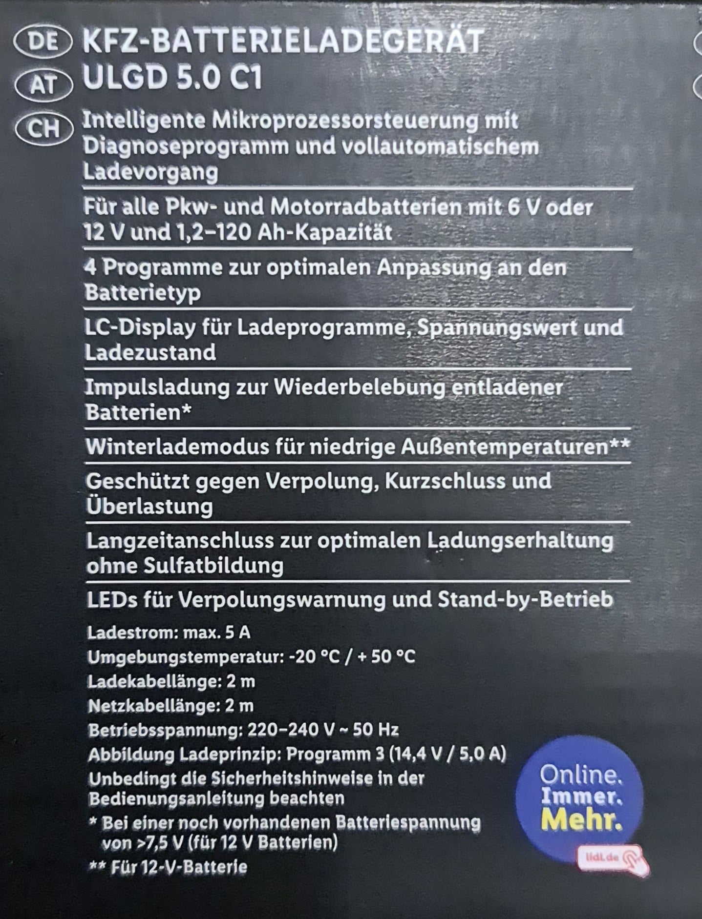 Ultimate Speed KFZ-Batterieladegerät ULGD 5.0 C1 Autobatterieladegerät Ladegerät Batterie PKW Motorrad 6V & 12V
