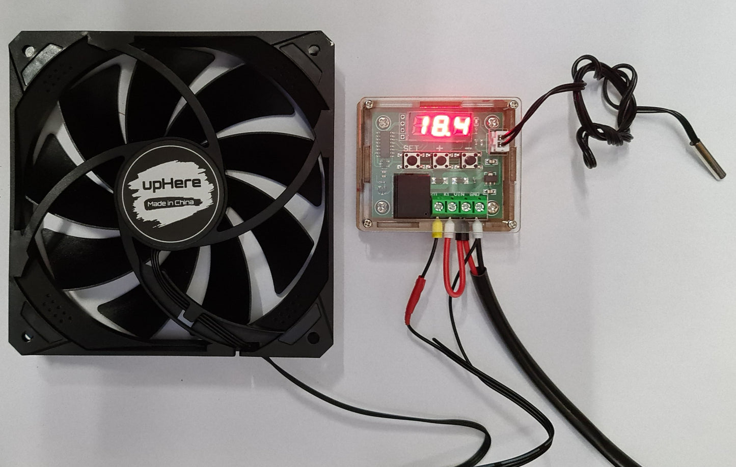 12V Kühlschranklüfter Bausatz Ventilator für Kühlschrank mit externem Thermostat / Temperaturfühler