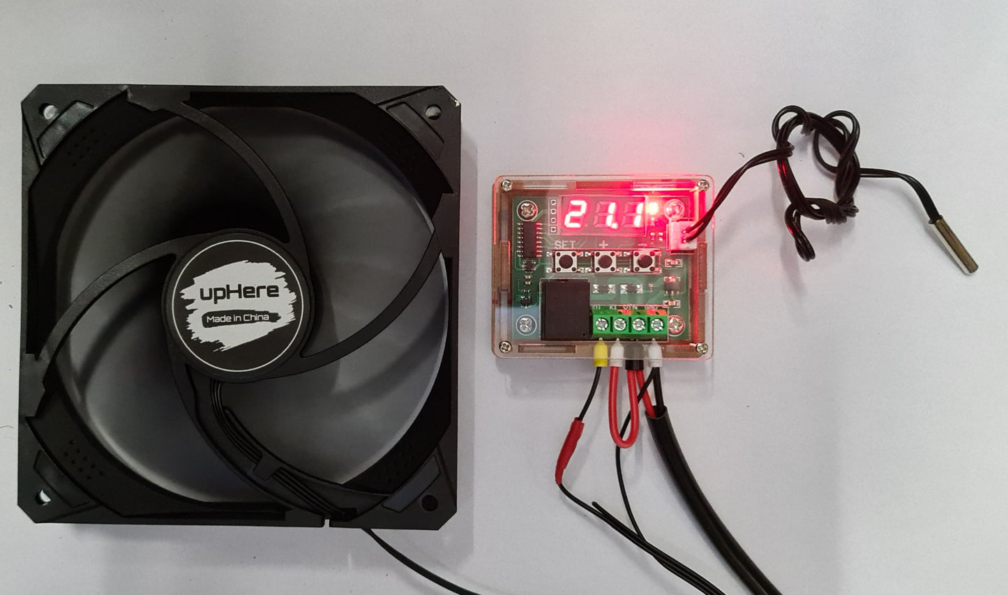 12V Kühlschranklüfter Bausatz Ventilator für Kühlschrank mit externem Thermostat / Temperaturfühler