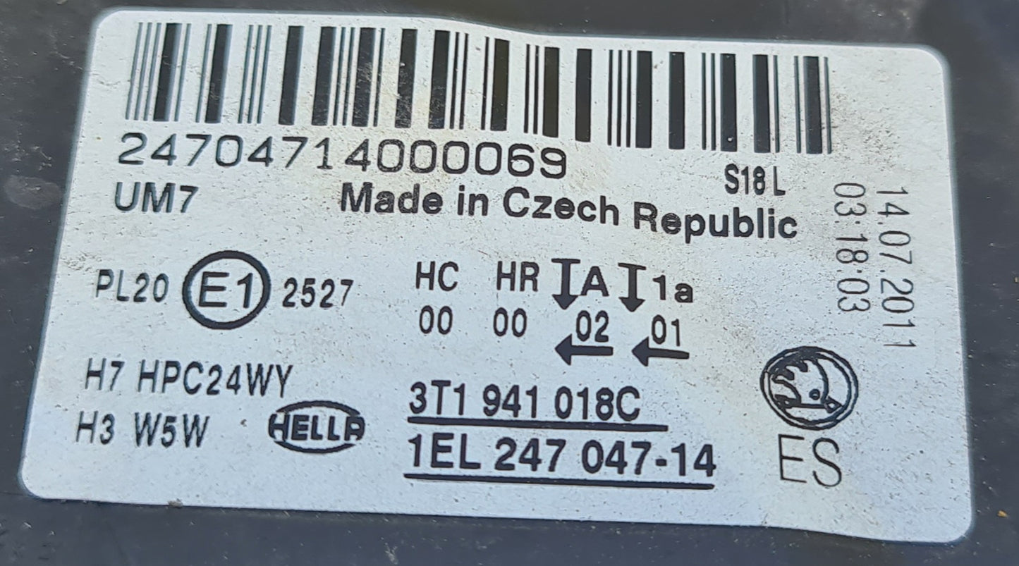 Hella Skoda Superb II (Typ 3T) (2008–2013) Scheinwerfer Frontscheinwefer links / rechts
