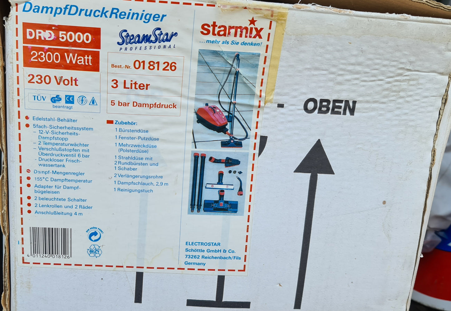Starmix SteamStar Dampfdruckreiniger DRD 5000 / 2300 Watt Dampfreiniger