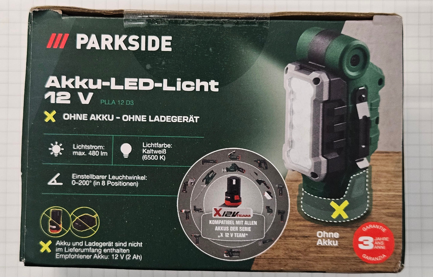 PARKSIDE® 12 V Akku-LED-Arbeitslicht »PLLA 12 D3«, ohne Akku und Ladegerät, LED-Strahler