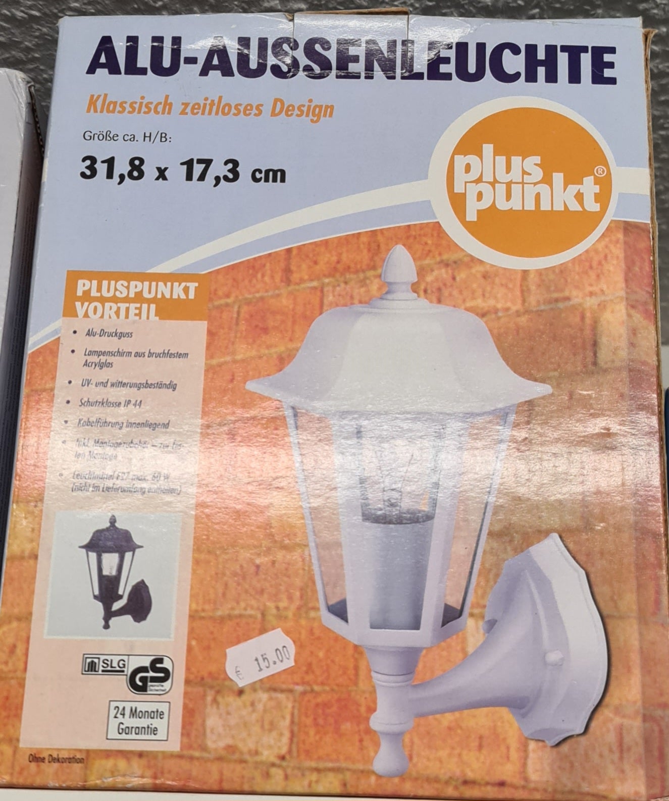 PLUS Alu-Außenleuchte Gartenleuchte Wandleuchte IP44 E37 max. 60W