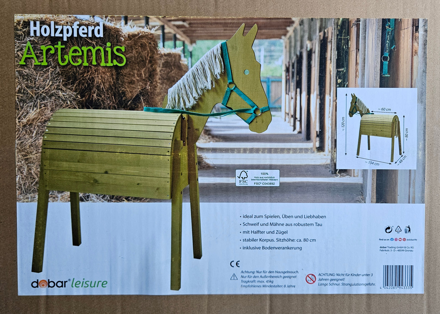 dobar Holzpferd Artemis Holzpony Kinder-Spielpferd Outdoor 48 x 104 x 120cm