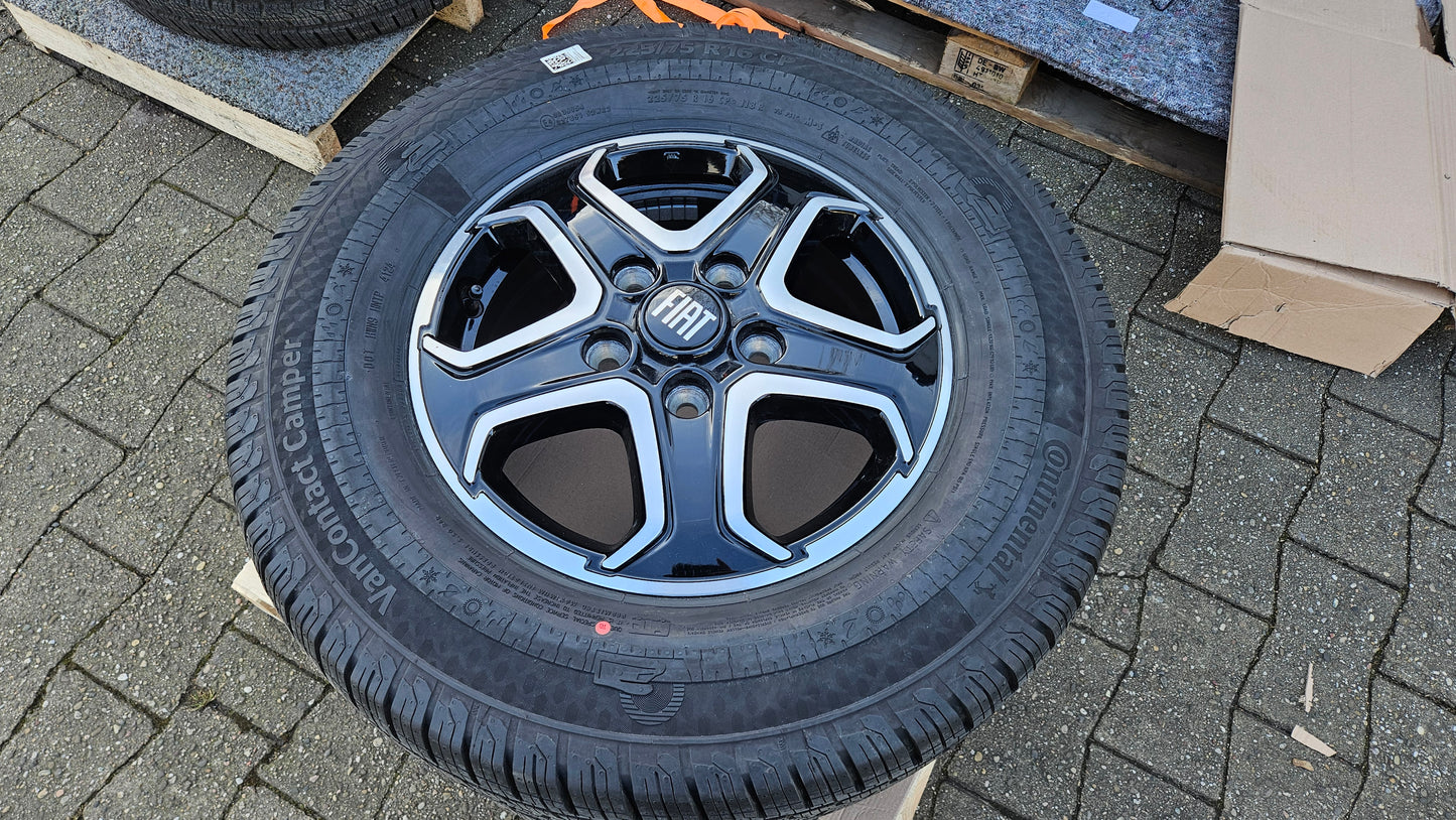 FIAT Komplettrad NEU Original Fiat Ducato 250 Maxi Heavy Chassis Alufelge MOPAR 16" 16 Zoll 6,0Jx16H2 ET 68 Lochkreis 5x130 black gloss Alloy Wheel Elektron schwarz/grau, 12022 M1 mit Michelin Reifen Agilis Camping 225/75R16 CP M+S