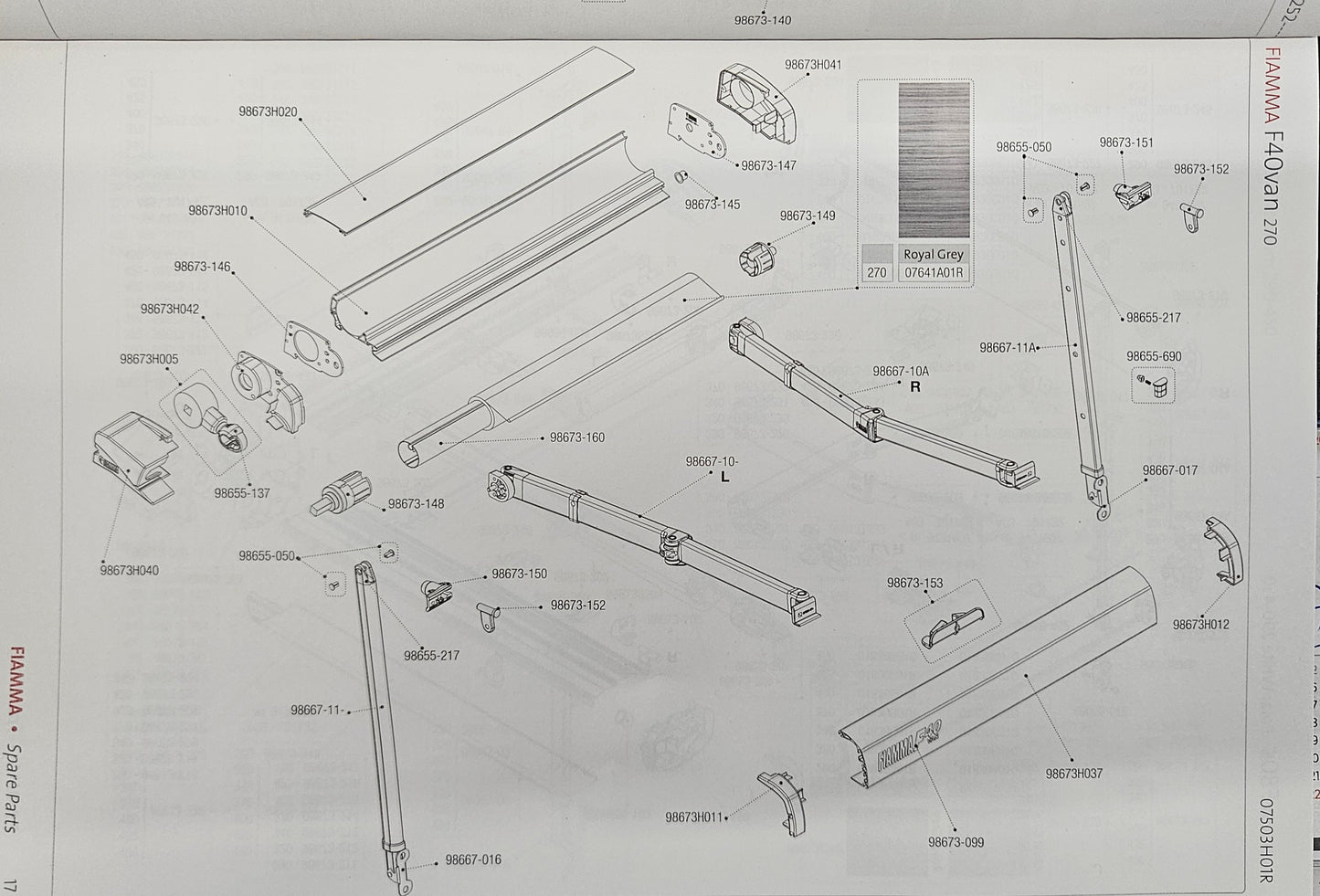 Fiamma Ersatztuch für die Dachmarkise F40 Van 270 cm Royal Grey Hersteller-Artikel-Nr. 07641A01R