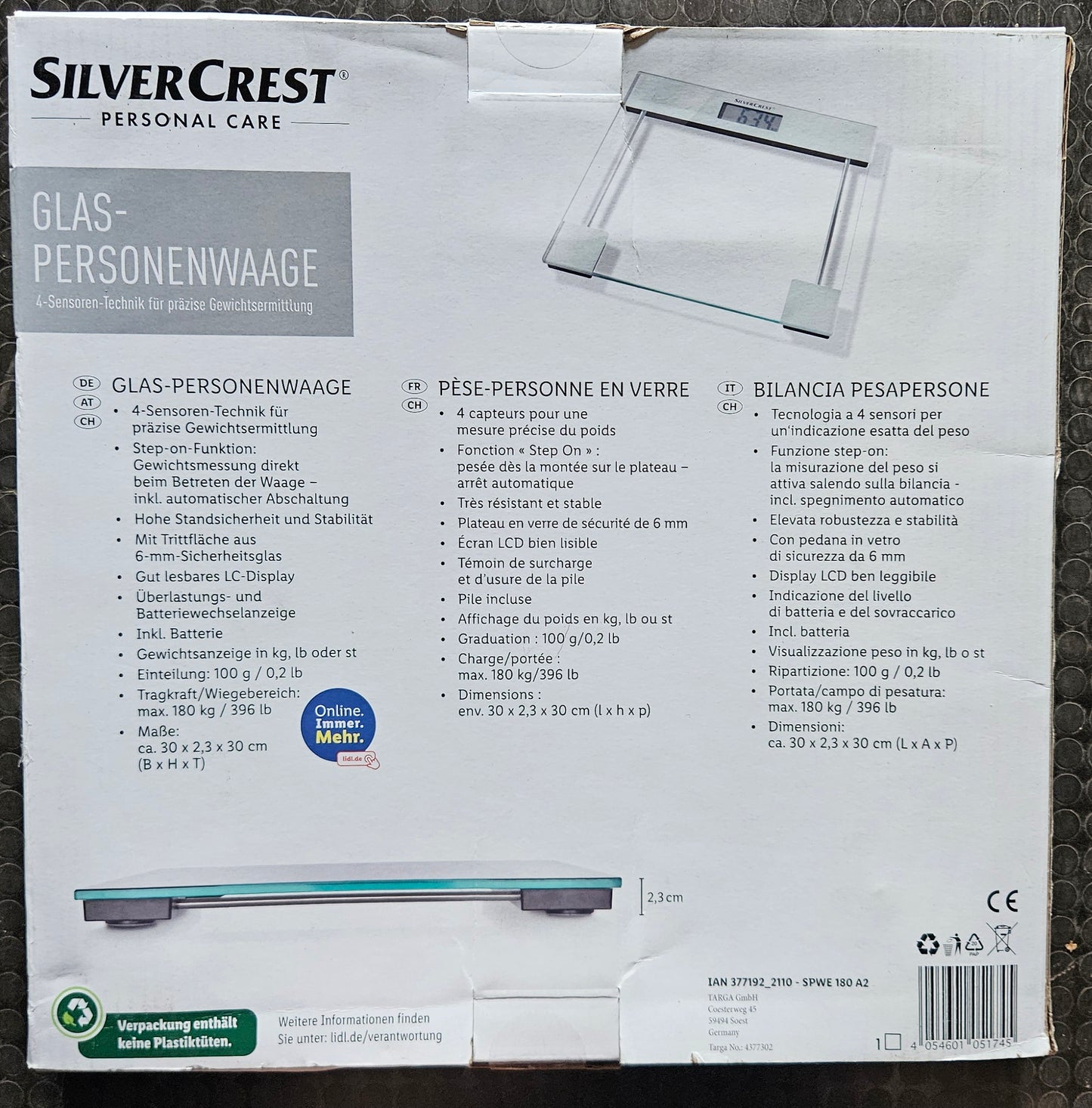 SilverCrest Glas-Personenwaage bis 180 kg