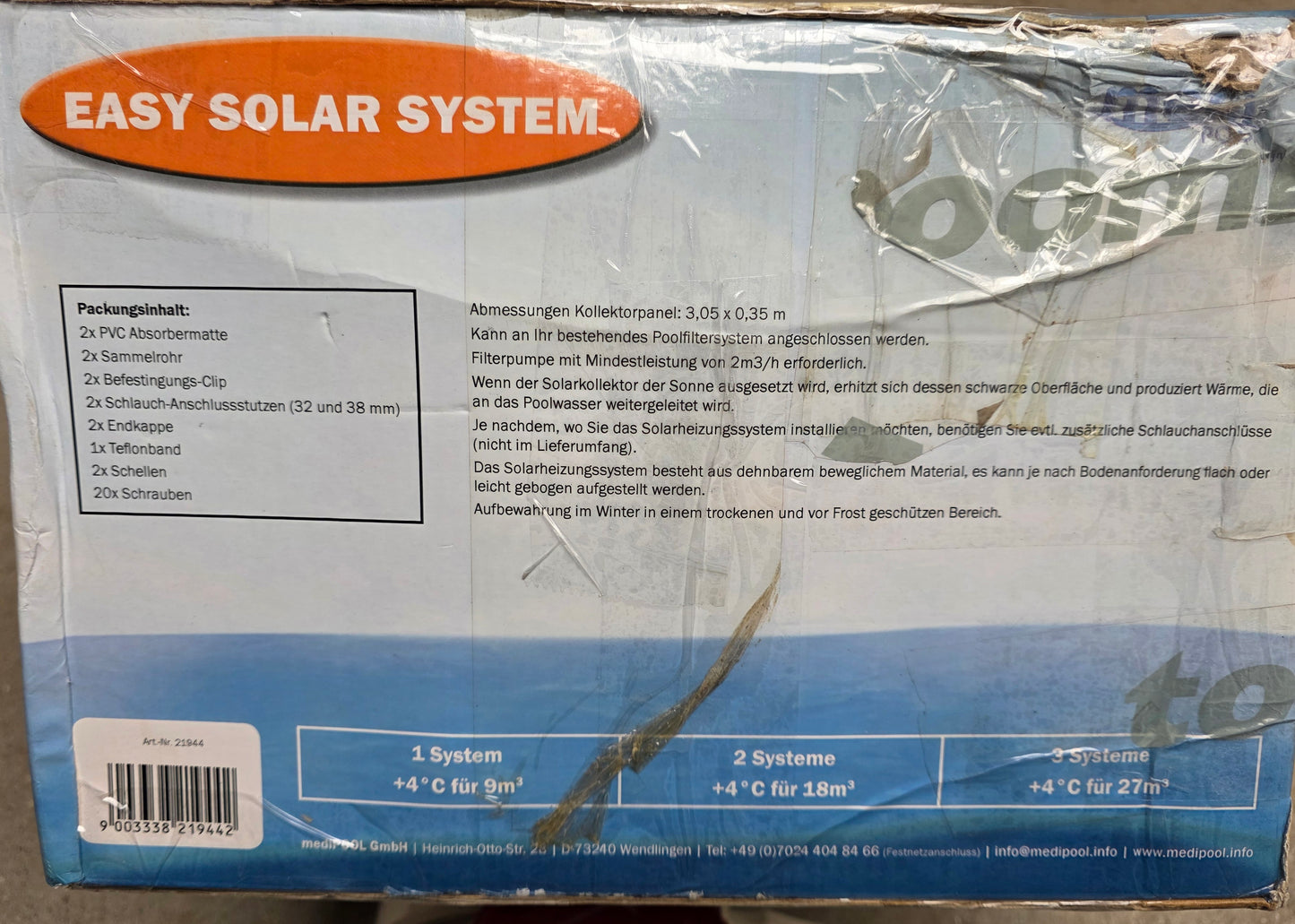 Medi Pool Easy Solar System 3,46 x 0,35 m (+4°C Wassertemperatur im Pool) Solarheizung Solarabsorber 3,46 x 0,36m