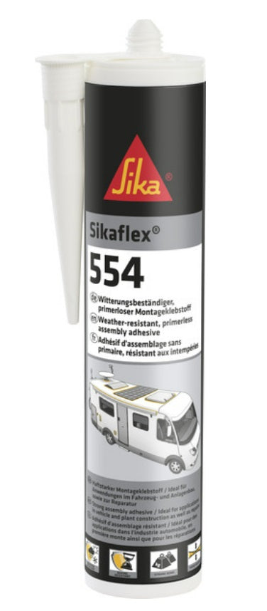 Sika Sikaflex 554, 300ml, weiß od. schwarz, zur Verklebung von Solarmodulen, Sat-Anlagen, Reimo-MultiRail