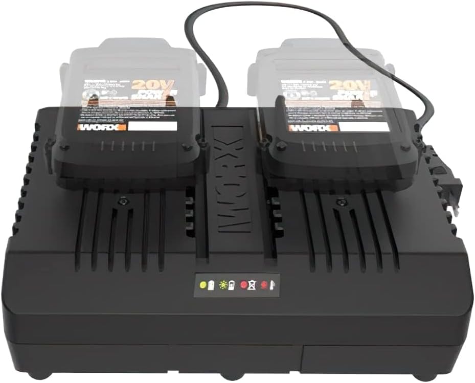 WORX WA3883 Dual-Ladegerät – gleichzeitige Aufladen von 2X WORX 20V Akkus – 4A Ladestrom – 2 Lademodi – für alle PowerShare