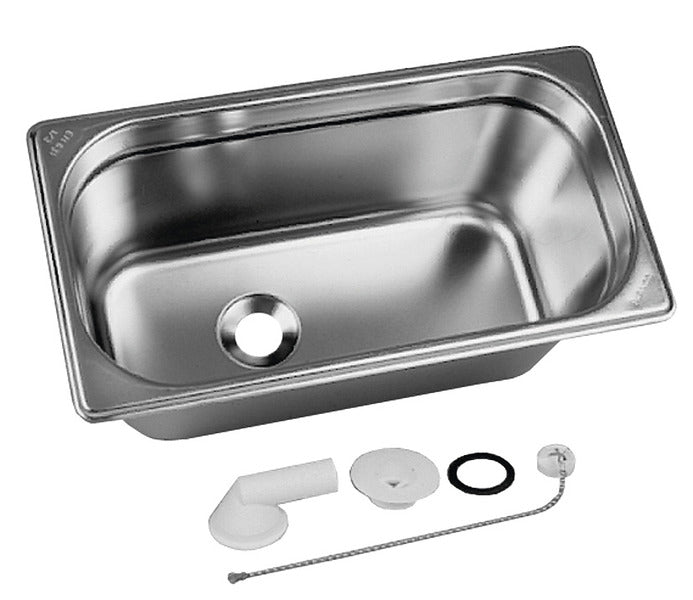 REIMO Edelstahl-Spüle eckig 325 x 176 x 155 mm incl. Ablaufgarnitur Typ B Mini-Edelstahlbecken 70122