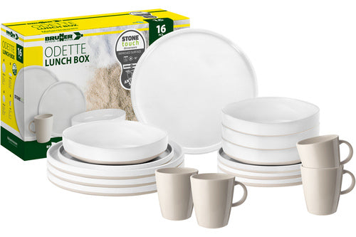 Brunner Melamin-Geschirr-Set Odette - Set1 - 16-teilig - Für 4 Personen / Set2 - 7tlg