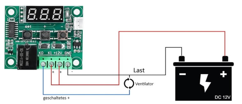 12V Kühlschranklüfter Bausatz Ventilator für Kühlschrank mit externem Thermostat / Temperaturfühler