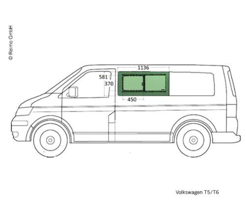 Austauschschiebefenster für Kombifahrzeuge VW T6 / T5 / Mercedes Benz Vito > 2015 / Ford Transit Custom > 2013