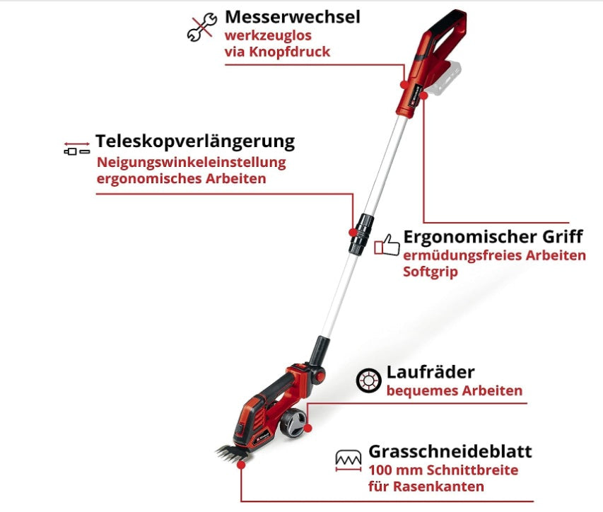 Einhell Akku-Gras- und Strauchschere GE-CG 18/100 Li T 18V mit Teleskopstiel