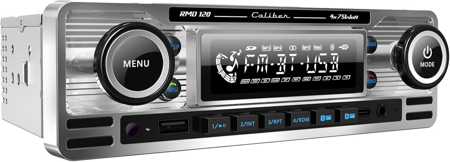 Caliber Retro Autoradio - Auto Radio Bluetooth USB - FM - 1 DIN Radio Auto - Autoradio mit Bluetooth Freisprecheinrichtung - Chrom