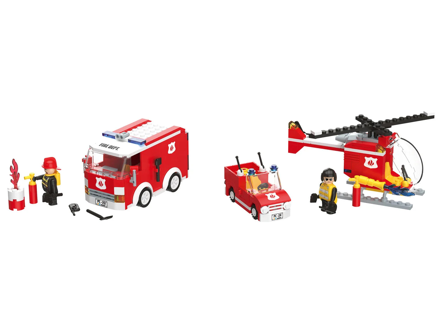 Playtive Feuerwehrstation Feuerwehr Clippys Set L, mit vielen Accessoires Bausteine Steckbausteine