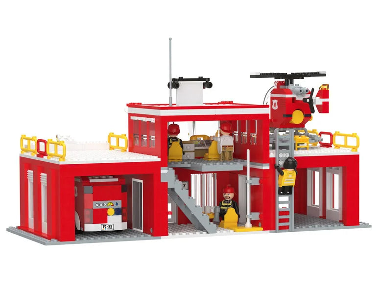 Playtive Feuerwehrstation Feuerwehr Clippys Set L, mit vielen Accessoires Bausteine Steckbausteine
