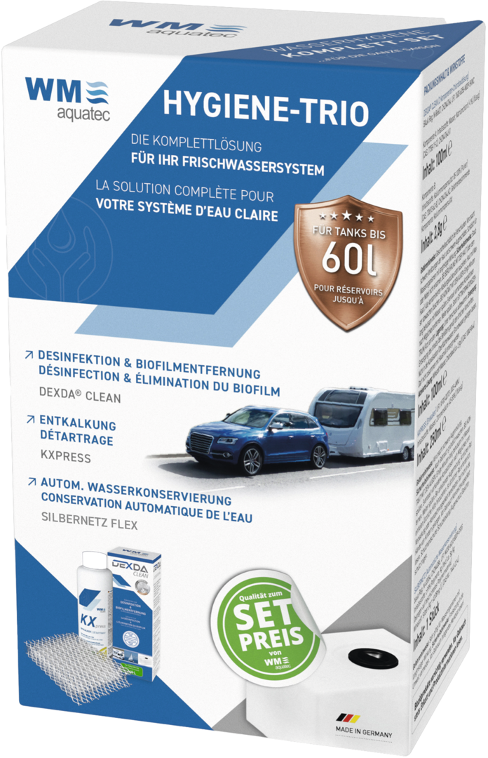 WM Aquatec Hygiene-Trio Desinfektion für das Frischwassersystem, Entkalkung, Wasserkonservierung, für 60l / 160l Tankgröße