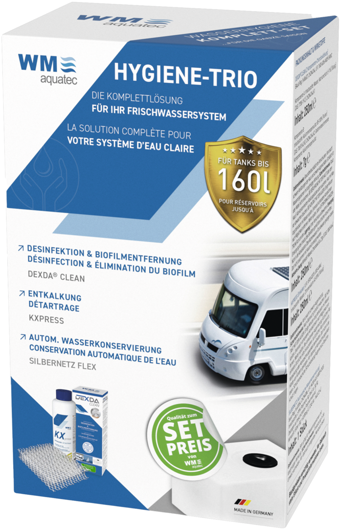 WM Aquatec Hygiene-Trio Desinfektion für das Frischwassersystem, Entkalkung, Wasserkonservierung, für 60l / 160l Tankgröße