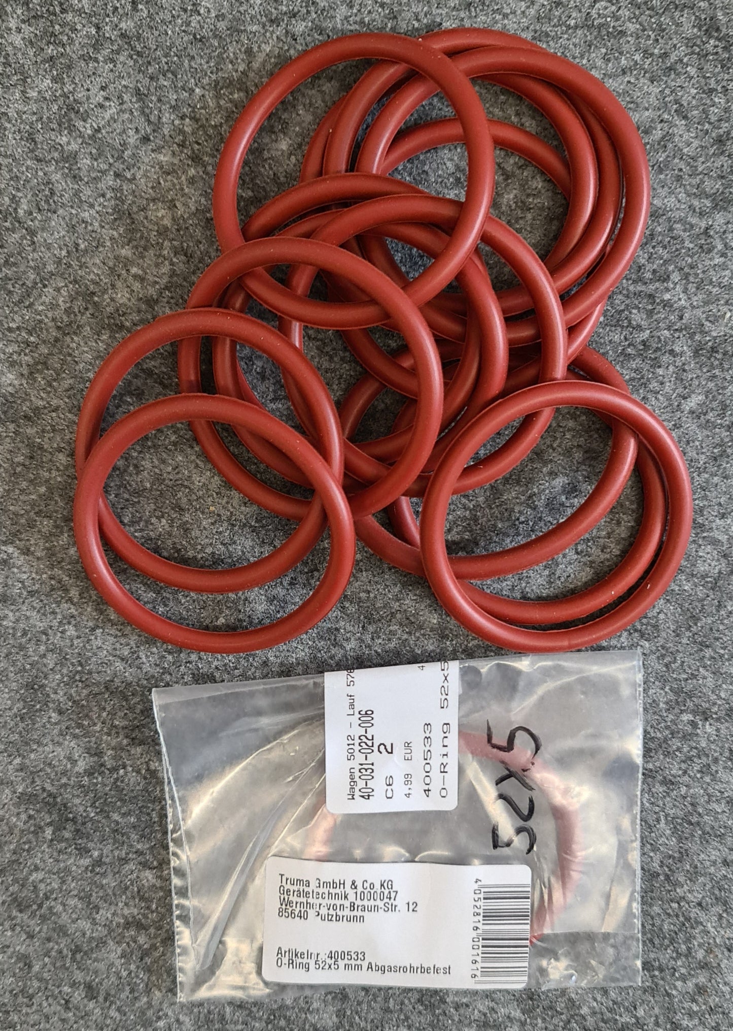 Truma roter Silikon O-Ring (52x5 mm) für Abgasrohrbefestigung 400533 10030-26500 Heizung S3002, S5002 usw.