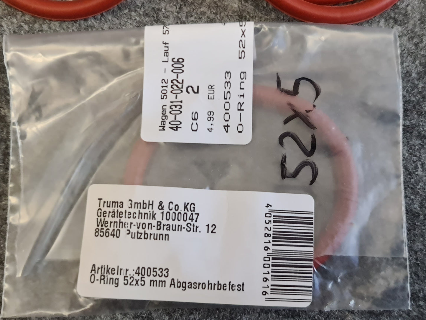 Truma roter Silikon O-Ring (52x5 mm) für Abgasrohrbefestigung 400533 10030-26500 Heizung S3002, S5002 usw.