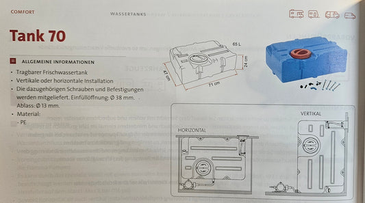 Fiamma Tank 70, Universal-Wassertank 65 Liter / Frischwassertank / Abwassertank / Grauwassertank / Neuware od. Ausstellungsstück