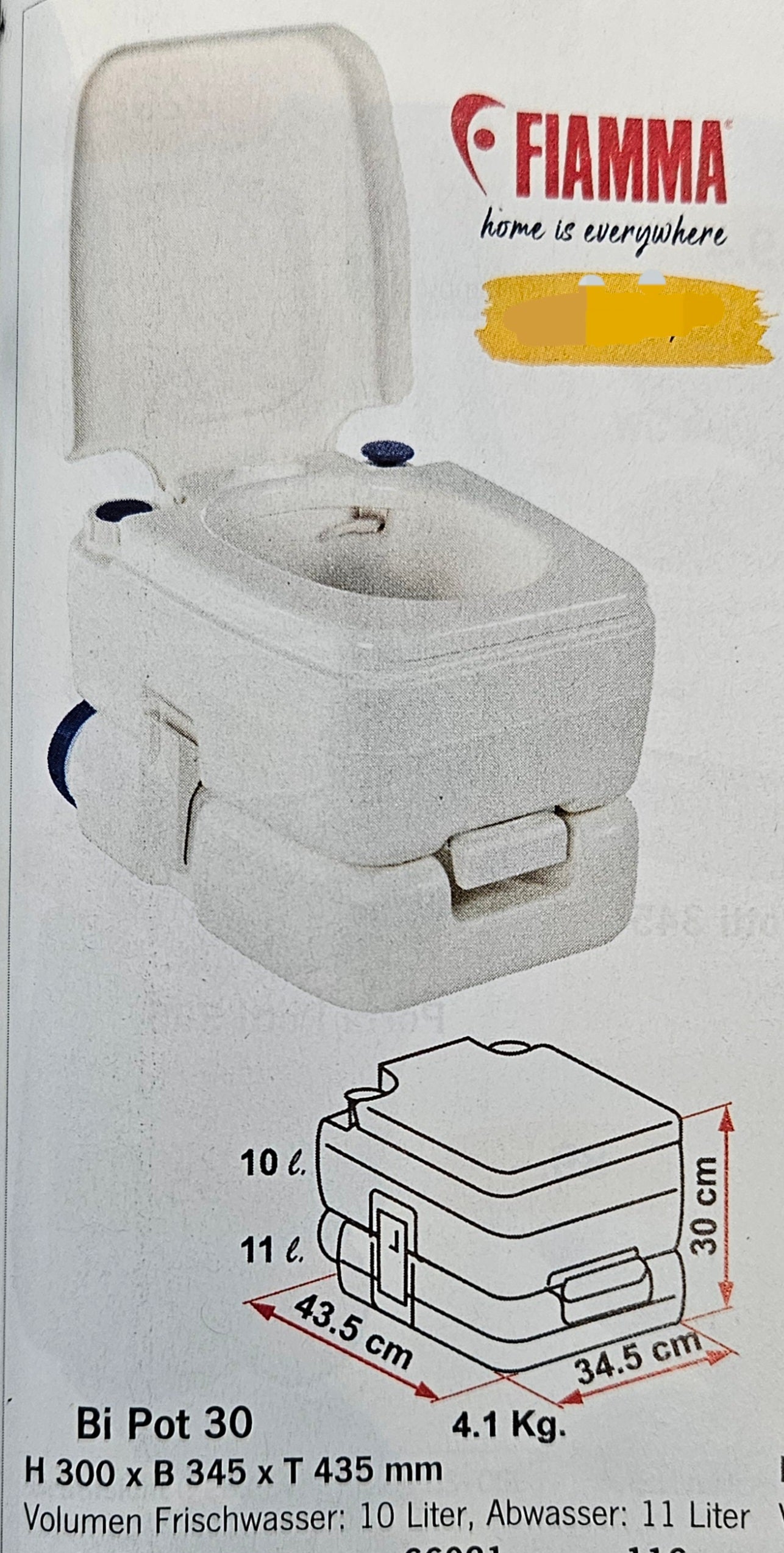 Fiamma BI POT Tragbare Camping-Toilette Camping-WC / BI POT 30 / 34 / 39