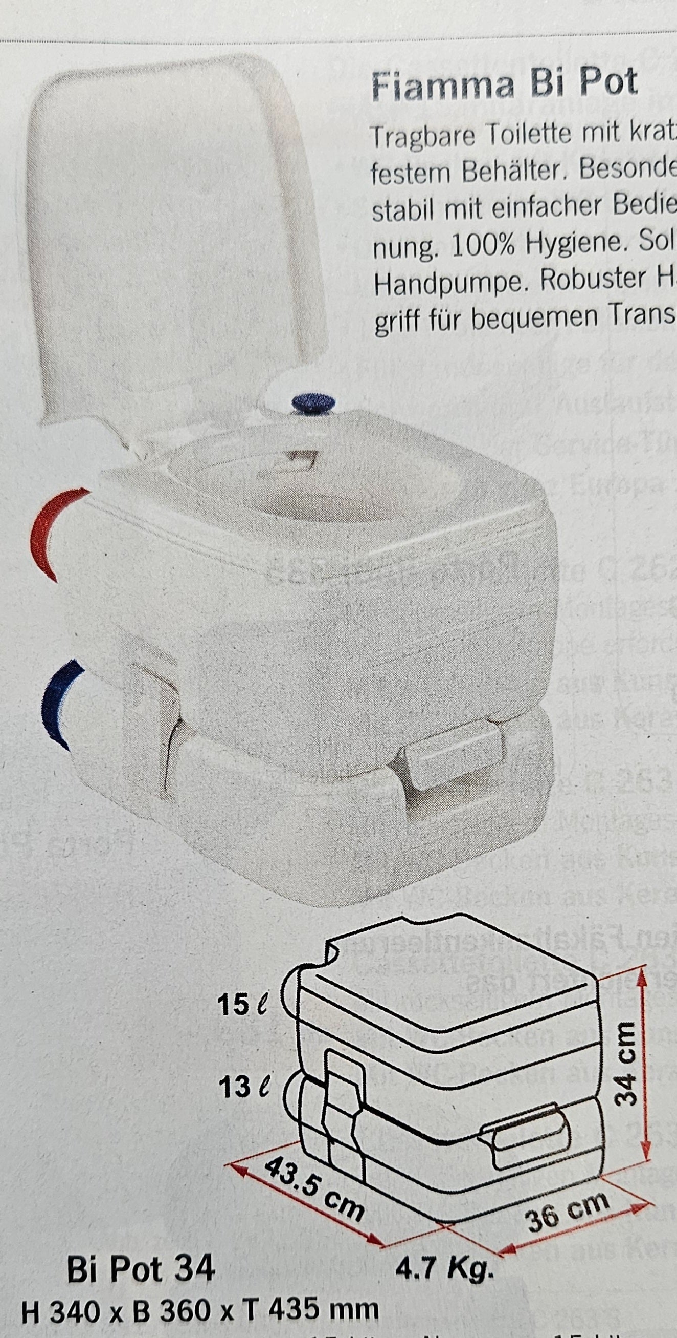 Fiamma BI POT Tragbare Camping-Toilette Camping-WC / BI POT 30 / 34 / 39