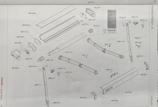 Fiamma Ersatztuch für die Dachmarkise F40 Van 270 cm Royal Grey Hersteller-Artikel-Nr. 07641A01R