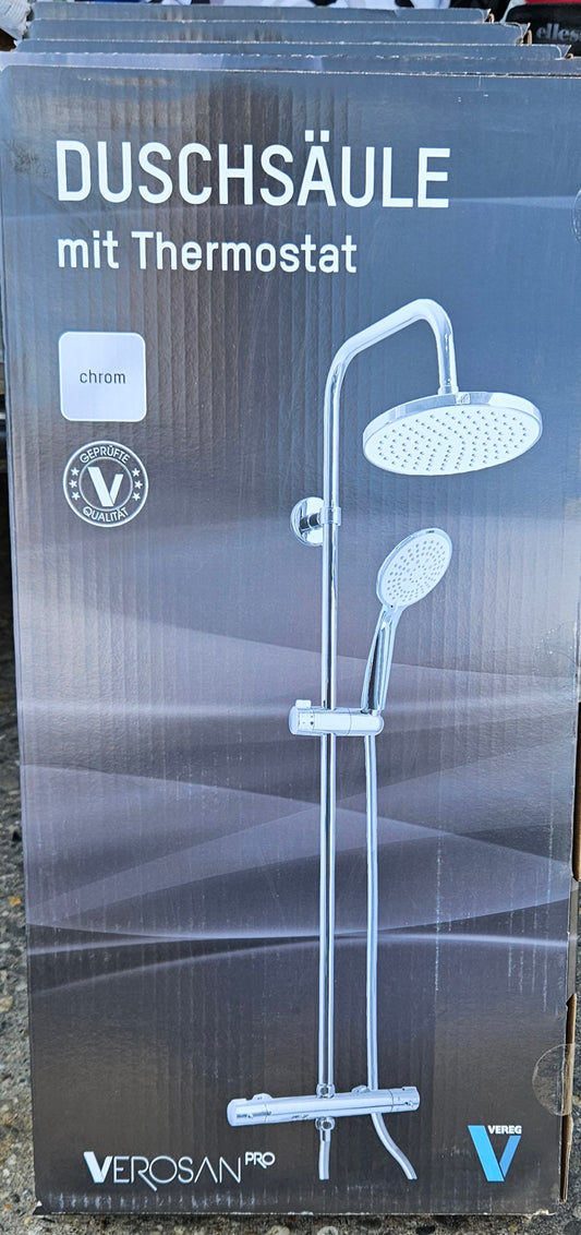 Verosan Pro Duschsäule mit Thermostat Überkopfbrause Regendusche, wahlweise in chrom oder matt schwarz