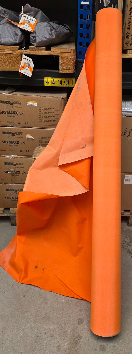 Zeltplane PVC orange mit Leineprägung beschichtet grau 1172 cm, 450 Gr./M²