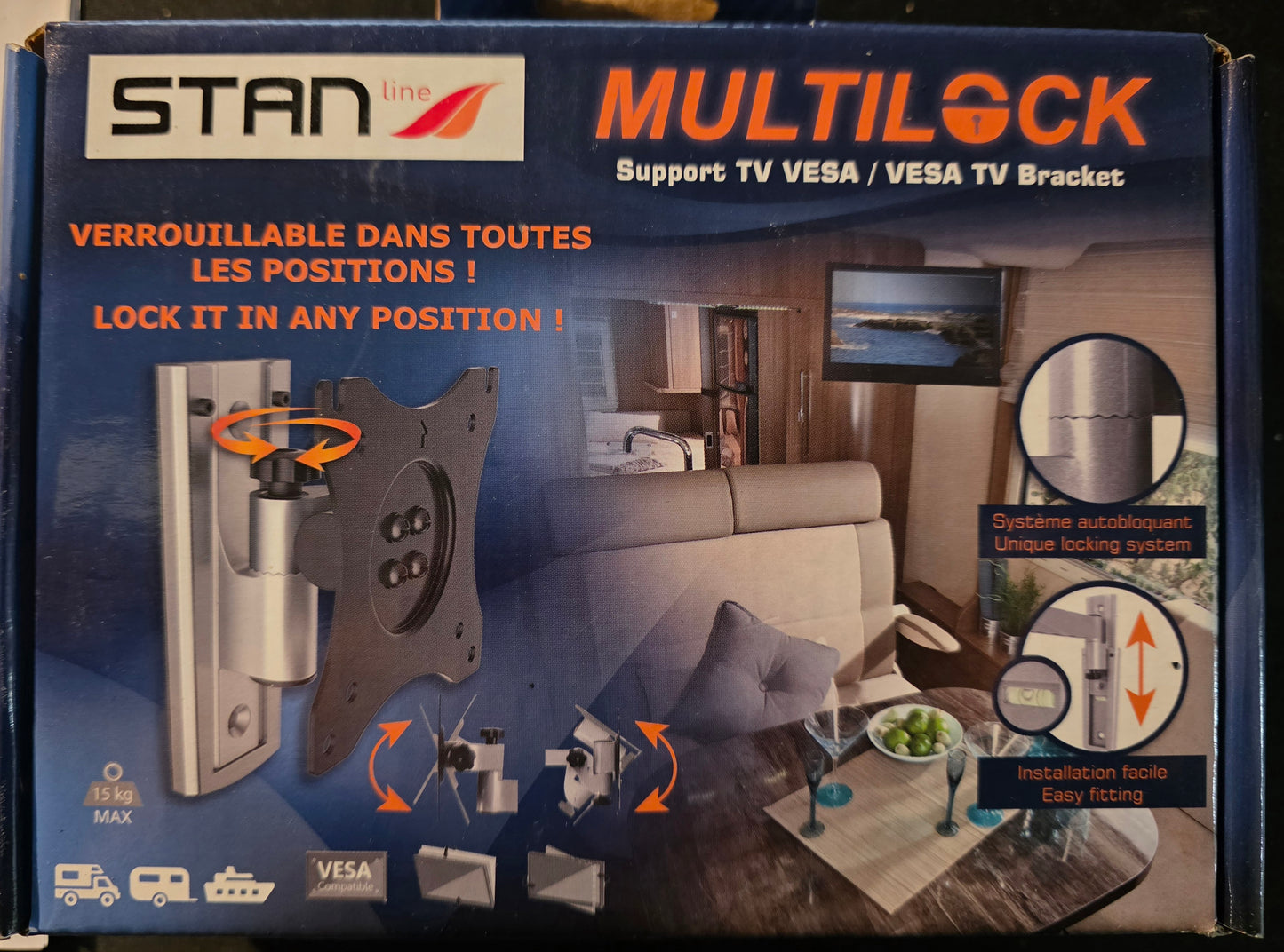 Stan Line / Vechline Multilock TV-Wandhalterung VESA für Wohnmobile für Fernseher 13 bis 32 Zoll, 15 kg max.