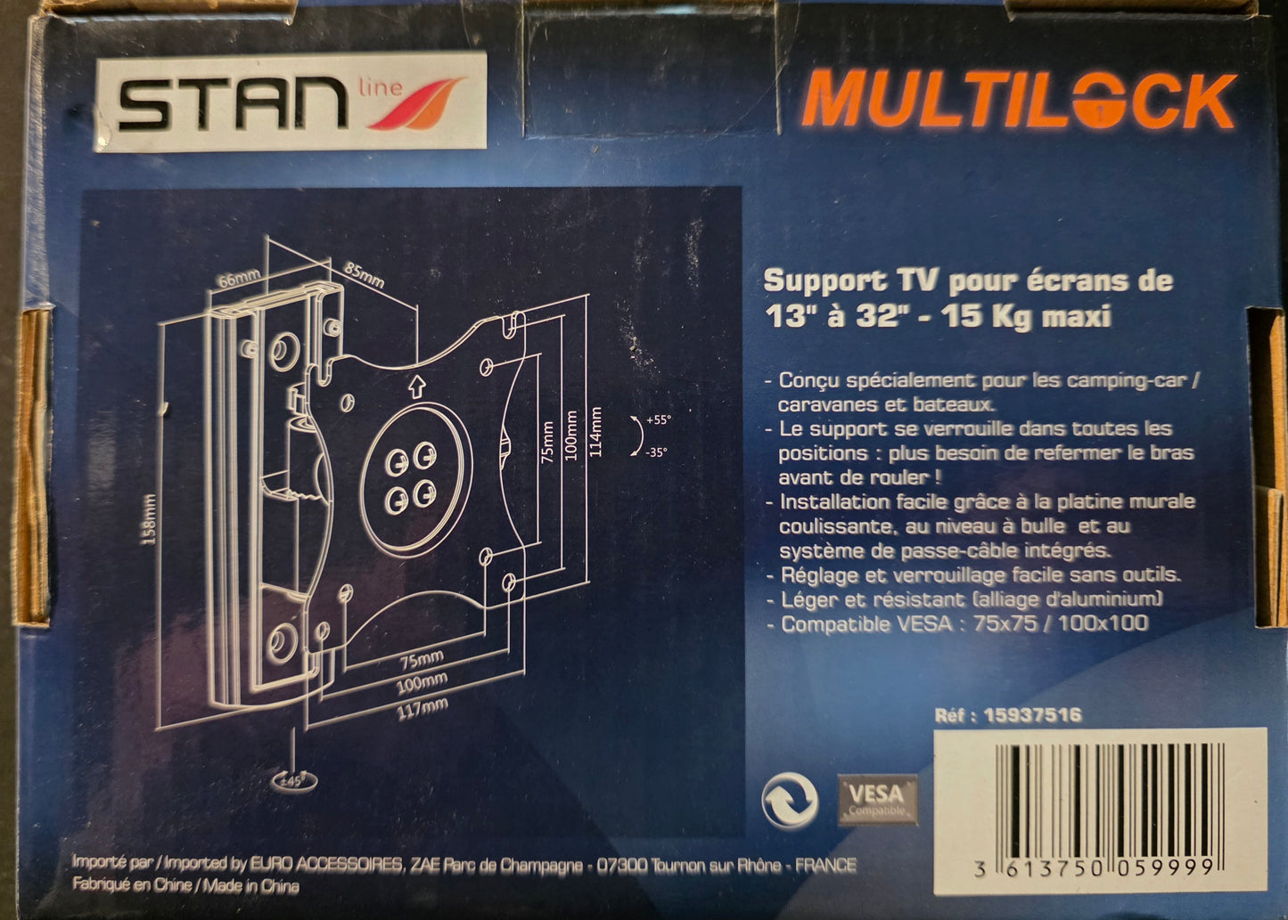 Stan Line / Vechline Multilock TV-Wandhalterung VESA für Wohnmobile für Fernseher 13 bis 32 Zoll, 15 kg max.