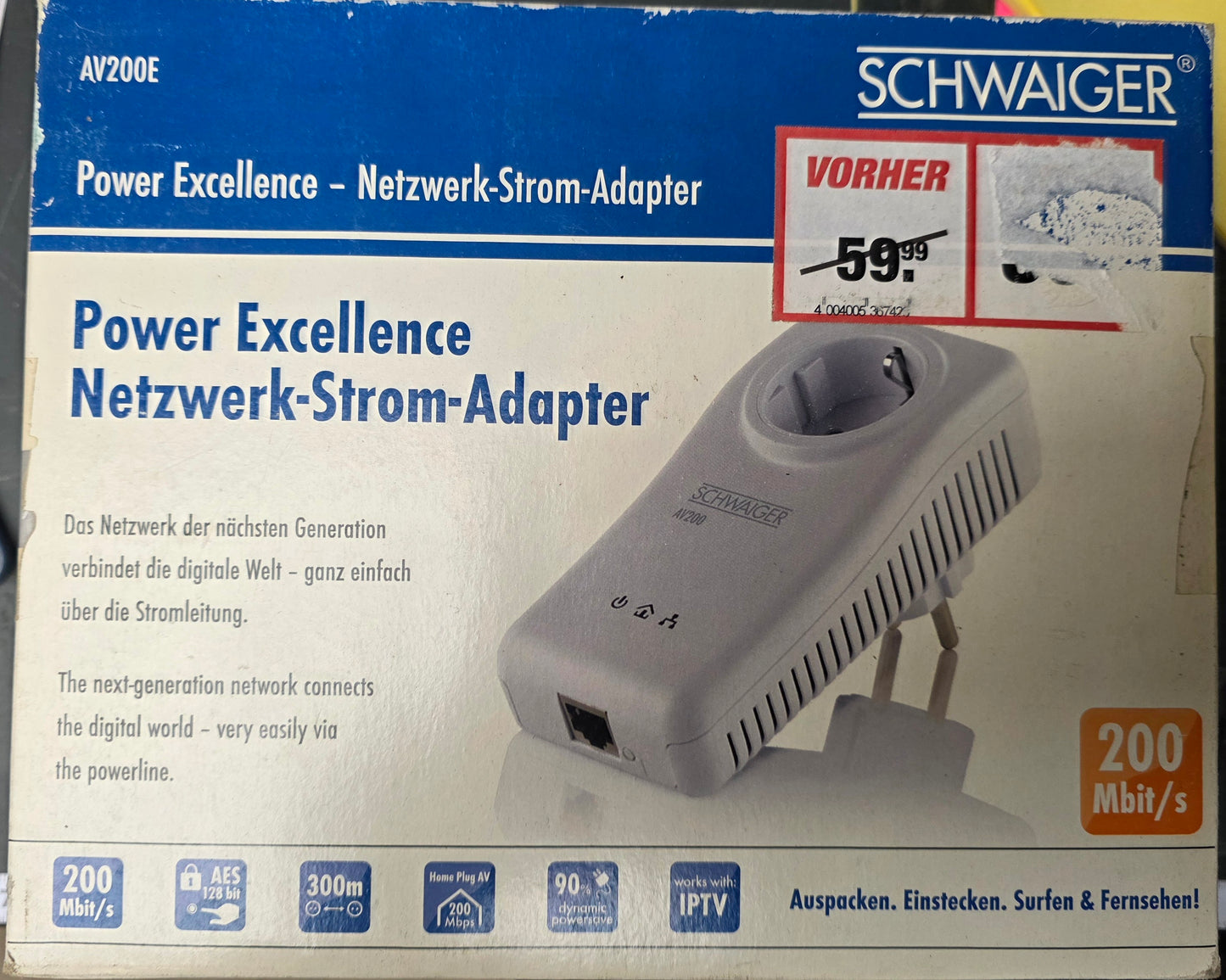 Schwaiger Netzwerk-Strom-Adapter AV200E - Netzwerk über den Stromkreis