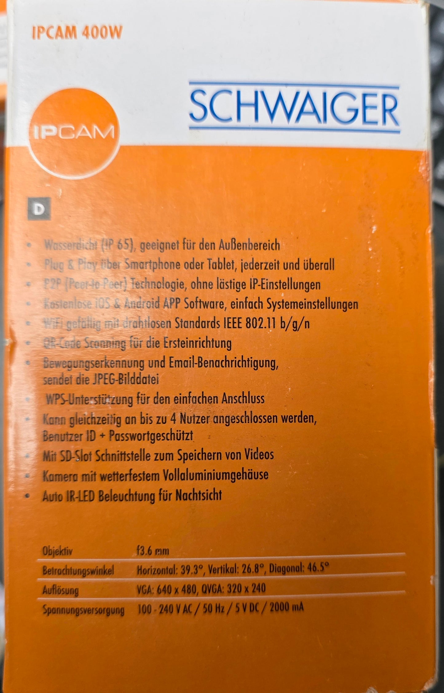 Schwaiger Wetterfeste Outdoor-WLAN-Netzwerk-IP-Kamera IPCAM 400W