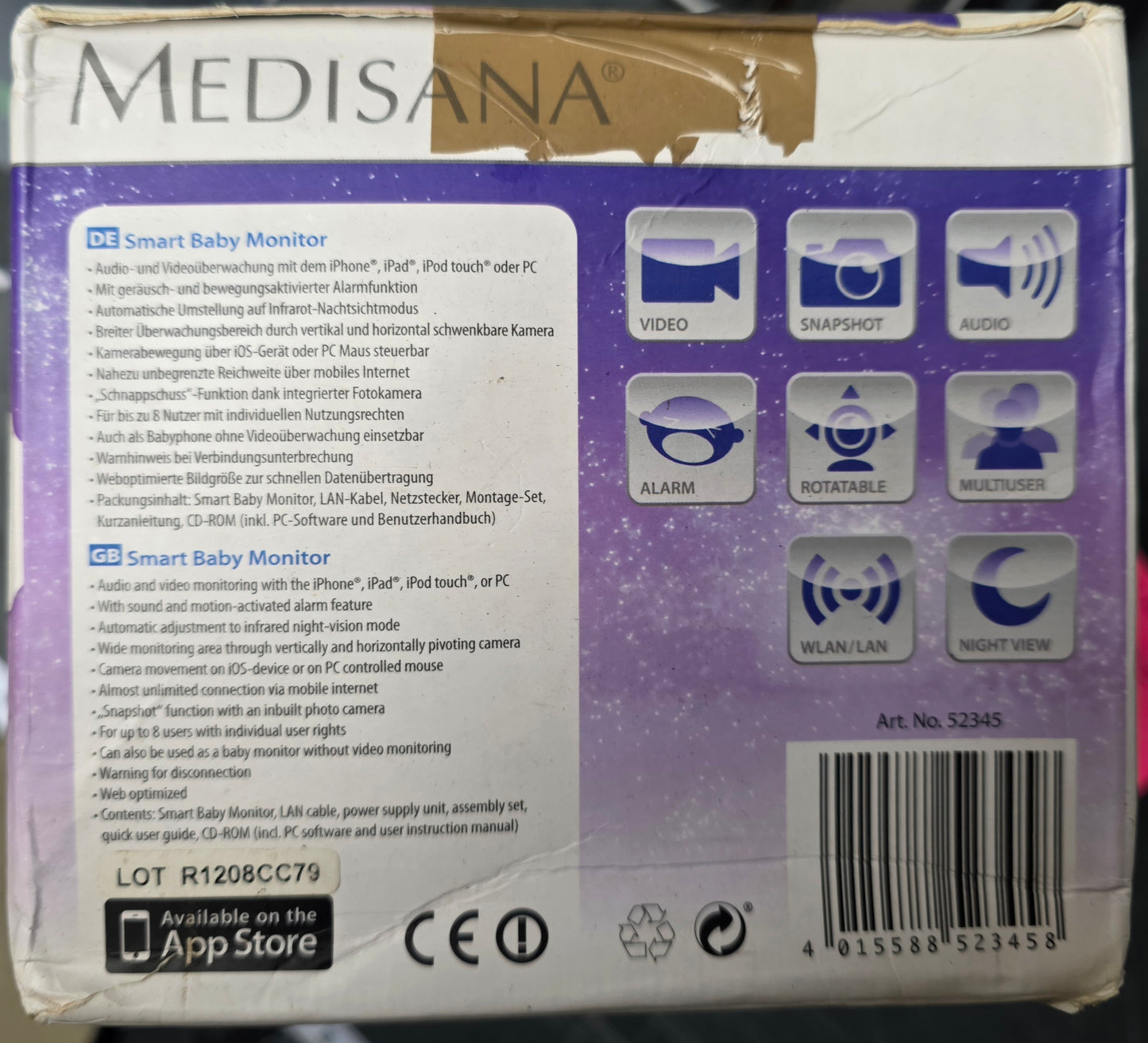 Medisana Smart Baby Monitor WLAN-Überwachungskamera Art.Nr. 52345 Babyphone / Babyfon