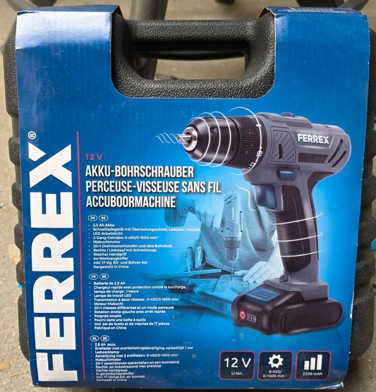 Ferrex Akku-Bohrschrauber 12V Li-Ion 2,5 Ah, incl. Akku & Ladegerät