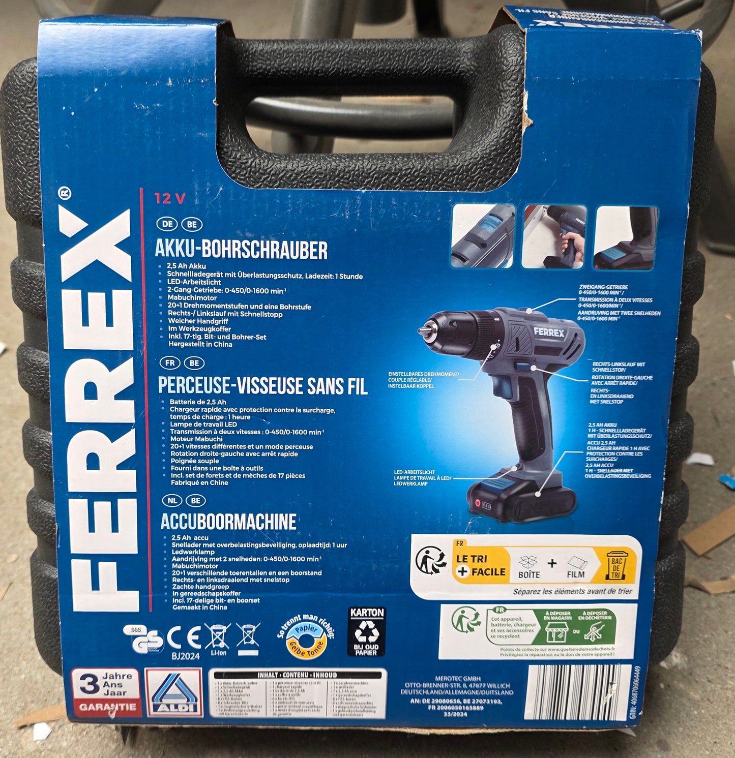 Ferrex Akku-Bohrschrauber 12V Li-Ion 2,5 Ah, incl. Akku & Ladegerät