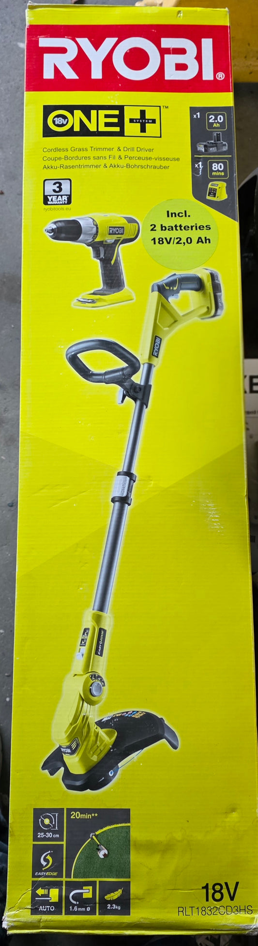 Ryobi RLT1832CD3HS2 Akku-Rasentrimmer + gratis Akku-Bohrschrauber incl. 2x 2Ah-Akku & Schnellladegerät