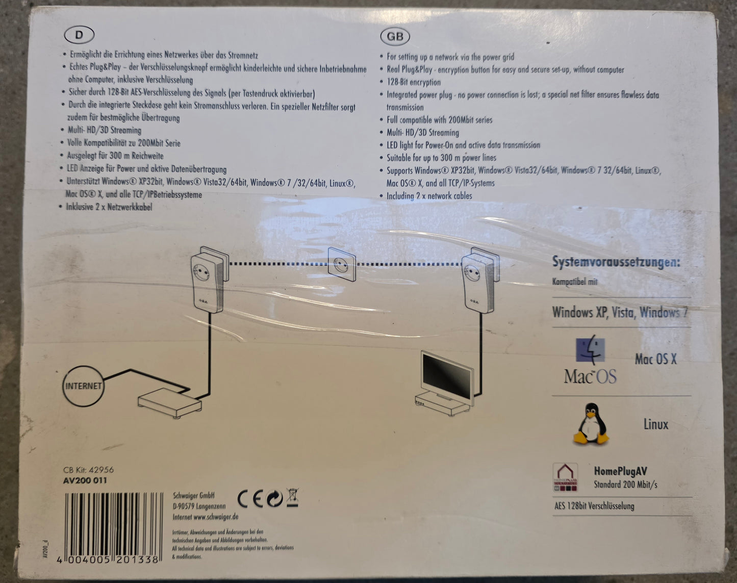 Schwaiger Netzwerk-Strom-Adapter-Set AV200